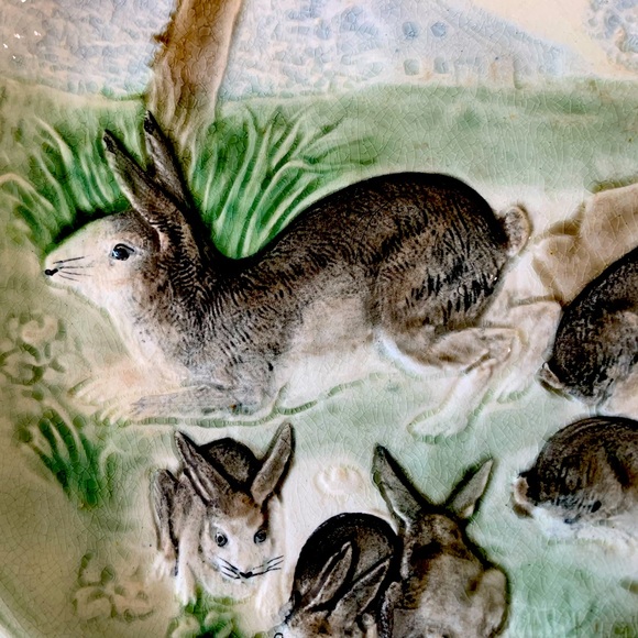 Majollica bunny plates set of 5. Made in France, 1900. - Picture 2 of 16